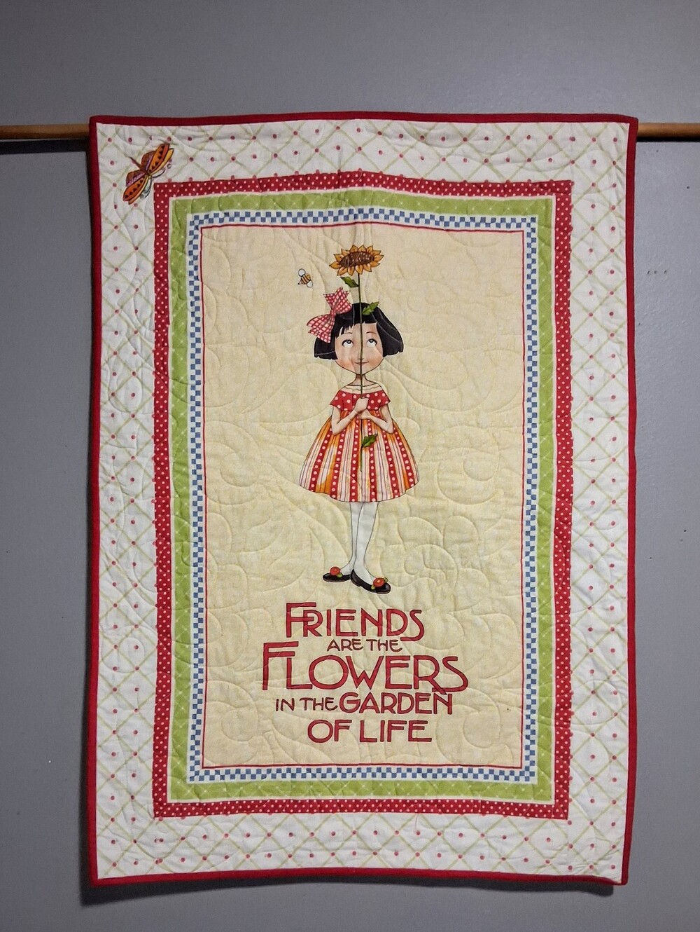 Vintage Mary Engelbreit "Friends.... Garden of Life" - Reversible Quilt on Dowel